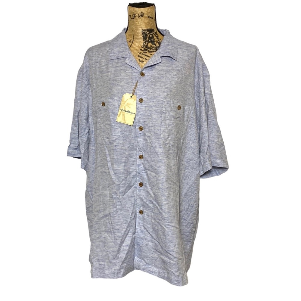 Caribbean Button Down Short Sleeve Cover Up Tunic Top